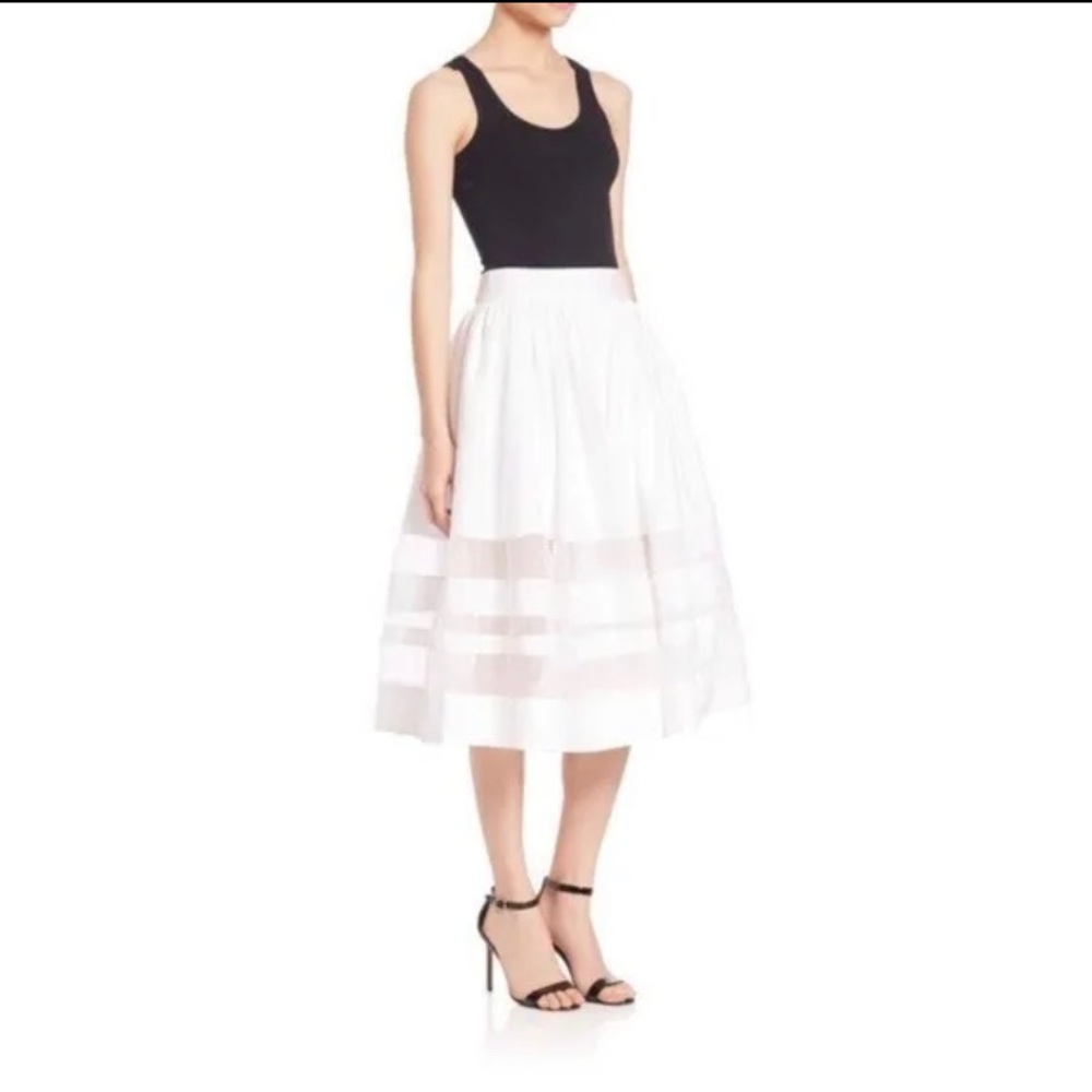 Alice + Olivia White Midi Skirt with Sheer Paneling